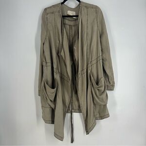 HEI HEI | ANTHROPOLOGIE Tan Long Drapey Utility Light Open Jacket Sz M